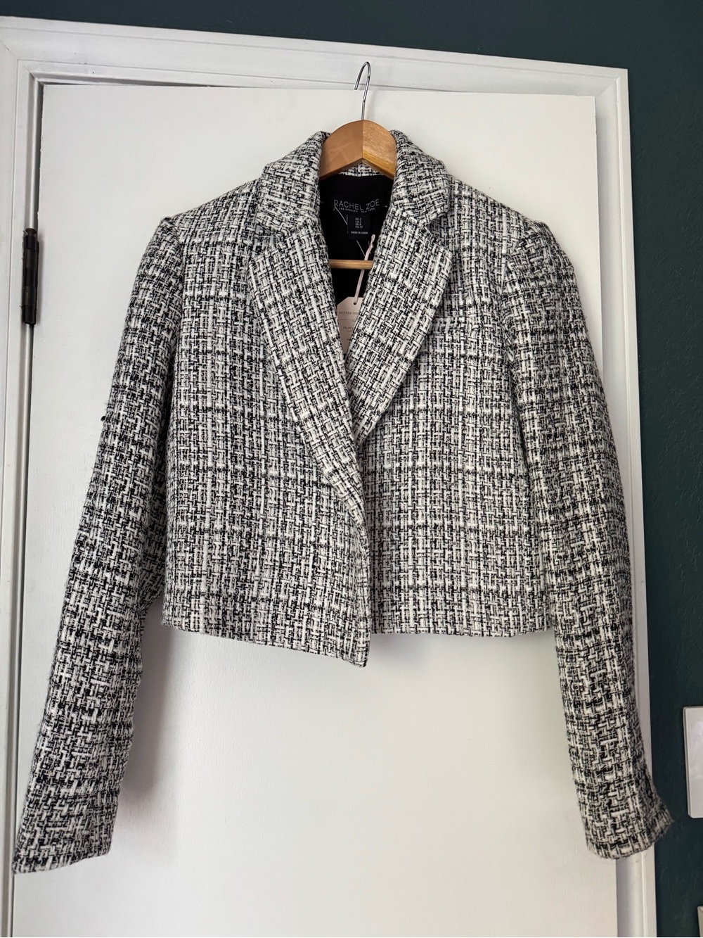 Rachel Zoe Black and White Tweed Cropped Blazer